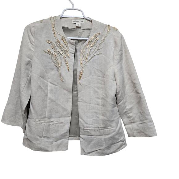 Coldwater Creek Cream Beaded Embroidered Linen Jacket Size 4-6 - Picture 1 of 10